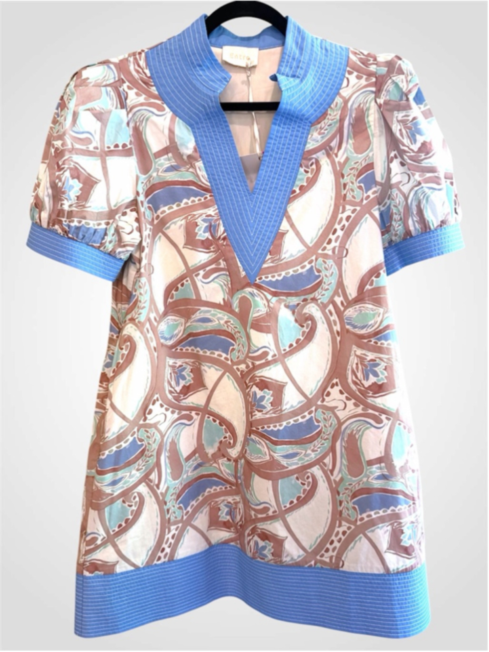 Entro Pattern Print Band Contrast Mini Dress in Mocha Multi Size S